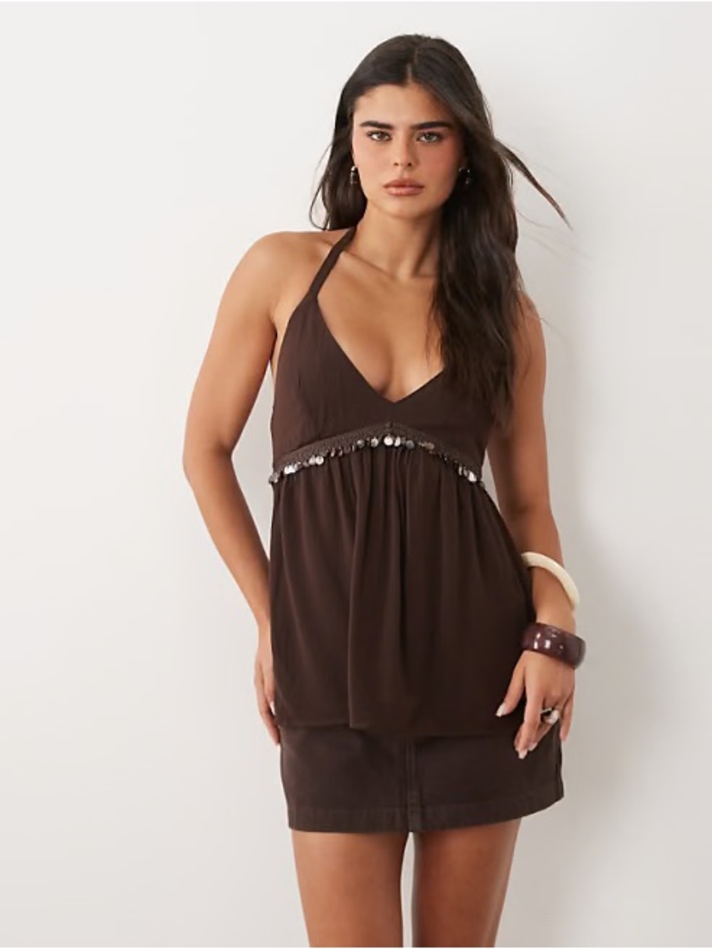 Hollister Brown Halter shell babydoll